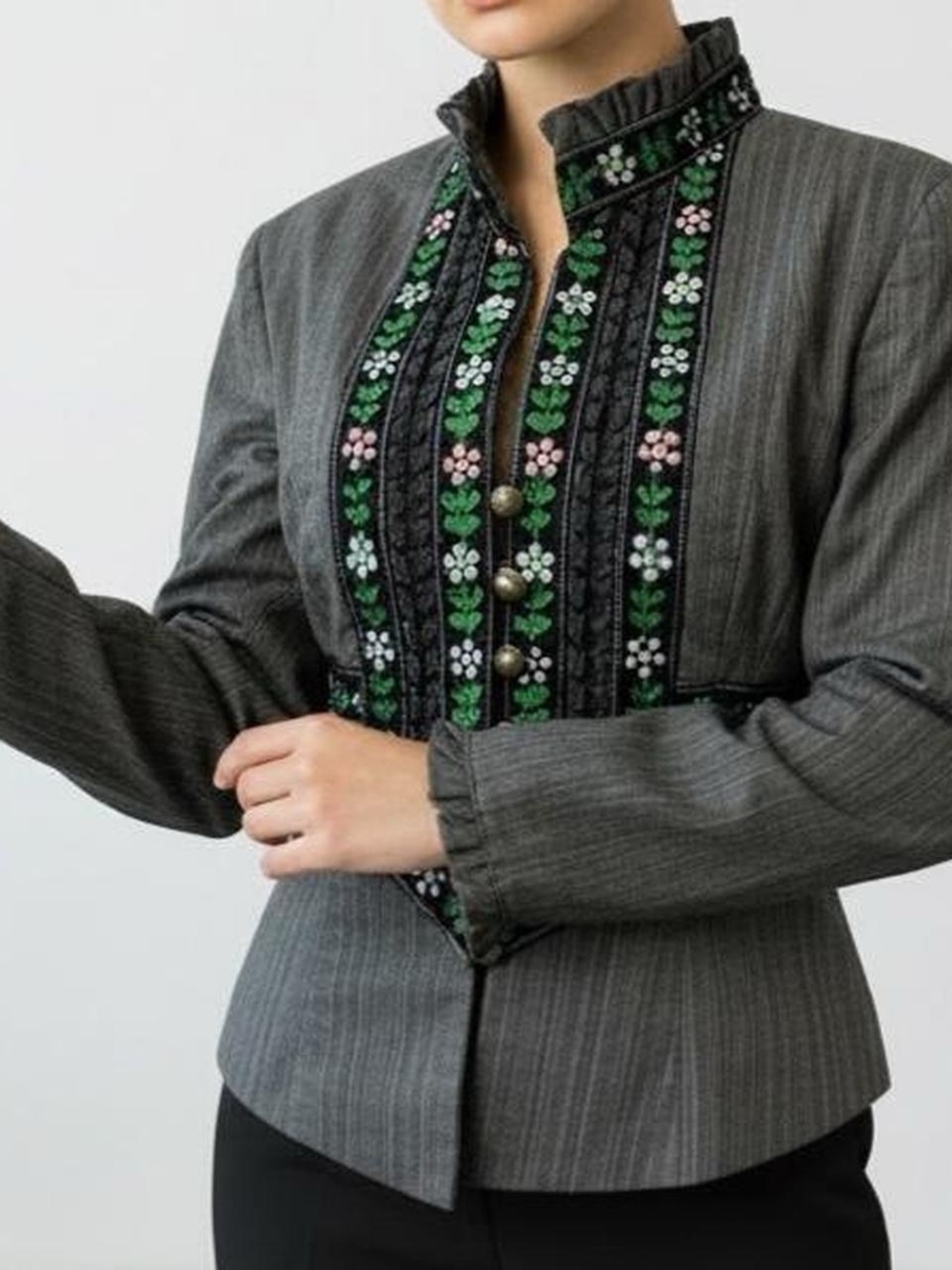 Y2K Nanette Lepore Oktoberfest Edelweiss Embroidered Ruffle Blazer Jacket sz 8